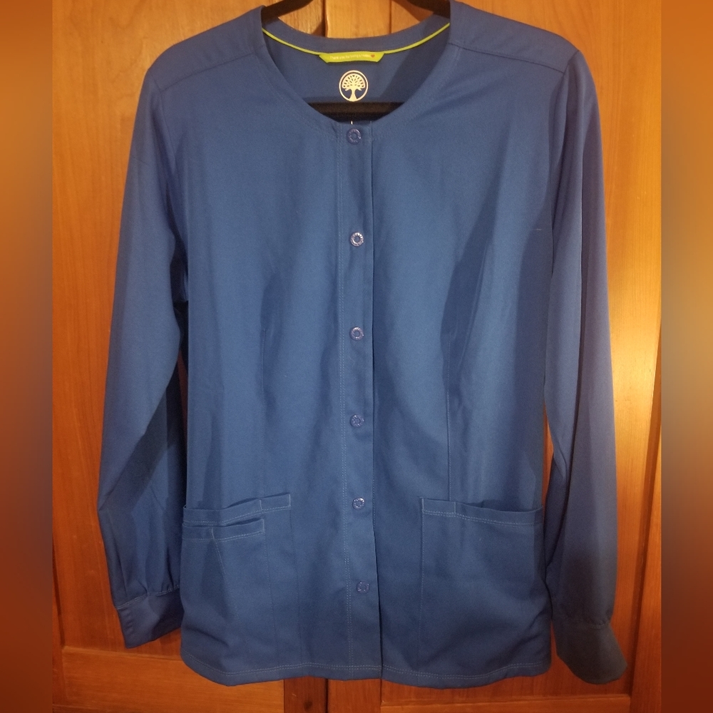 HH Works by Healing Hands Megan Womens 4-Pocket Round Neck STRETCH Scrub Jacket